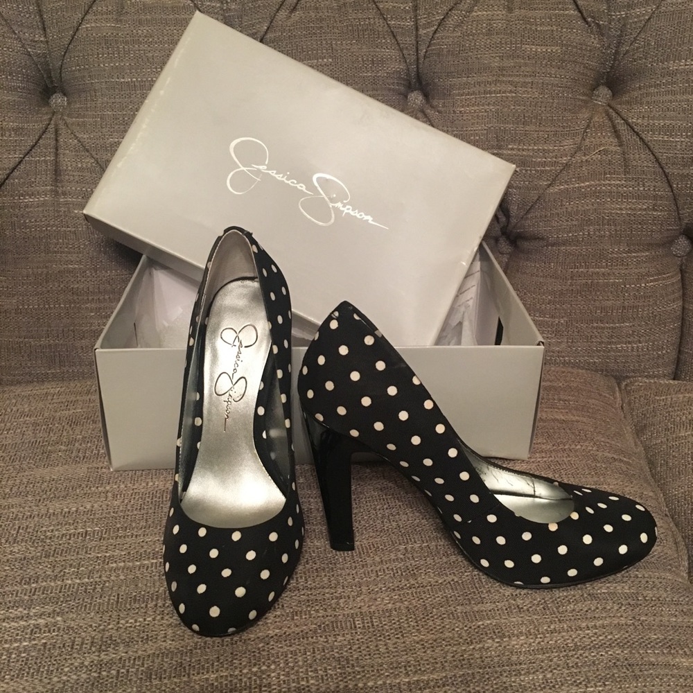 Jessica Simpson black/white Polka Dot Heels